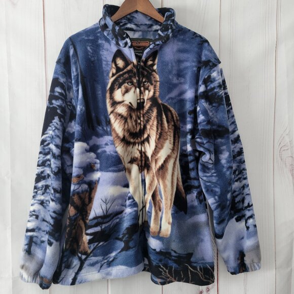Y2K Trail Crest Outdoorsmen Men’s XL Wolves Nature Full Zip Fleece Jacket, NWT